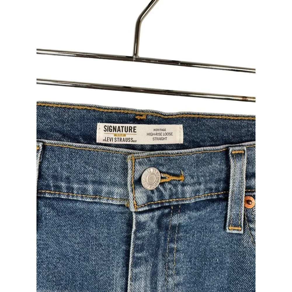 Levis Signature High Rise Loose Straight‎ leg Keans distressed sz 32 - Picture 2 of 12